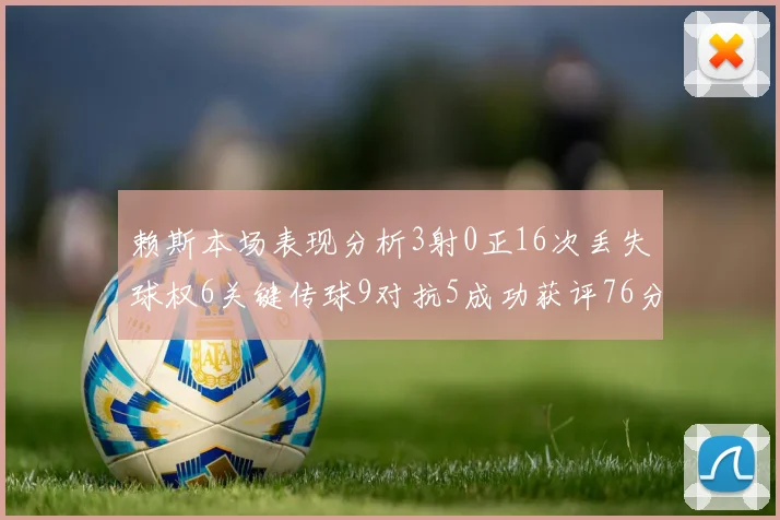 赖斯本场表现分析3射0正16次丢失球权6关键传球9对抗5成功获评76分